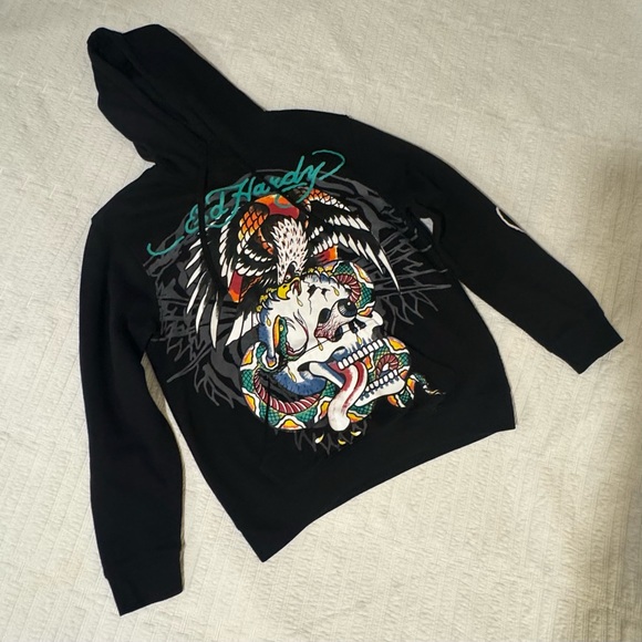 🖤SOLD🖤Ed Hardy Battle skull black pullover hoodie - Picture 4 of 8
